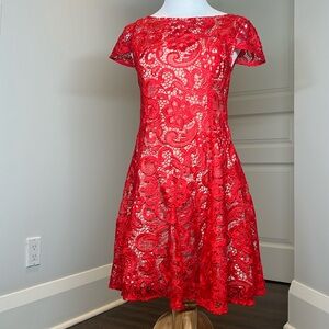 Red Lace Dress with Nude Illusion